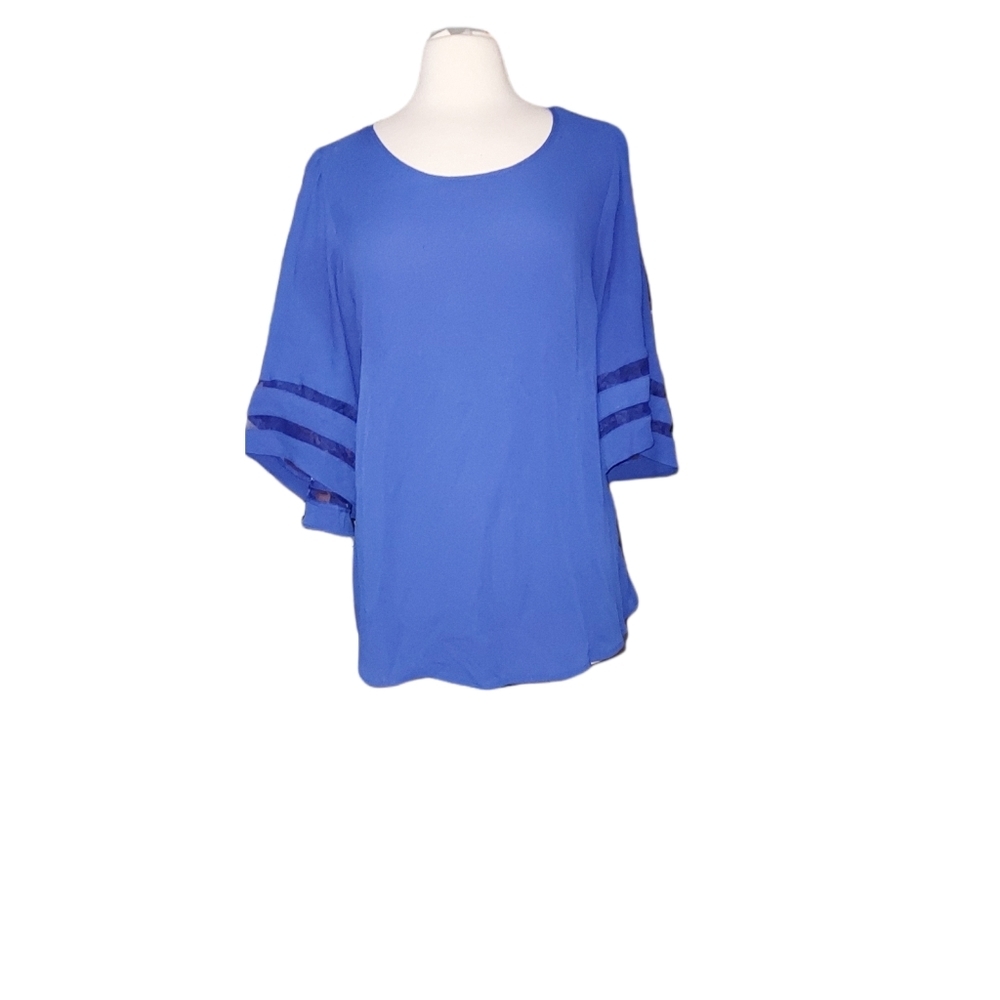 Umgee M Blue Dolman Sleeve Blouse Top Boho Casual Lightweight USA Women's